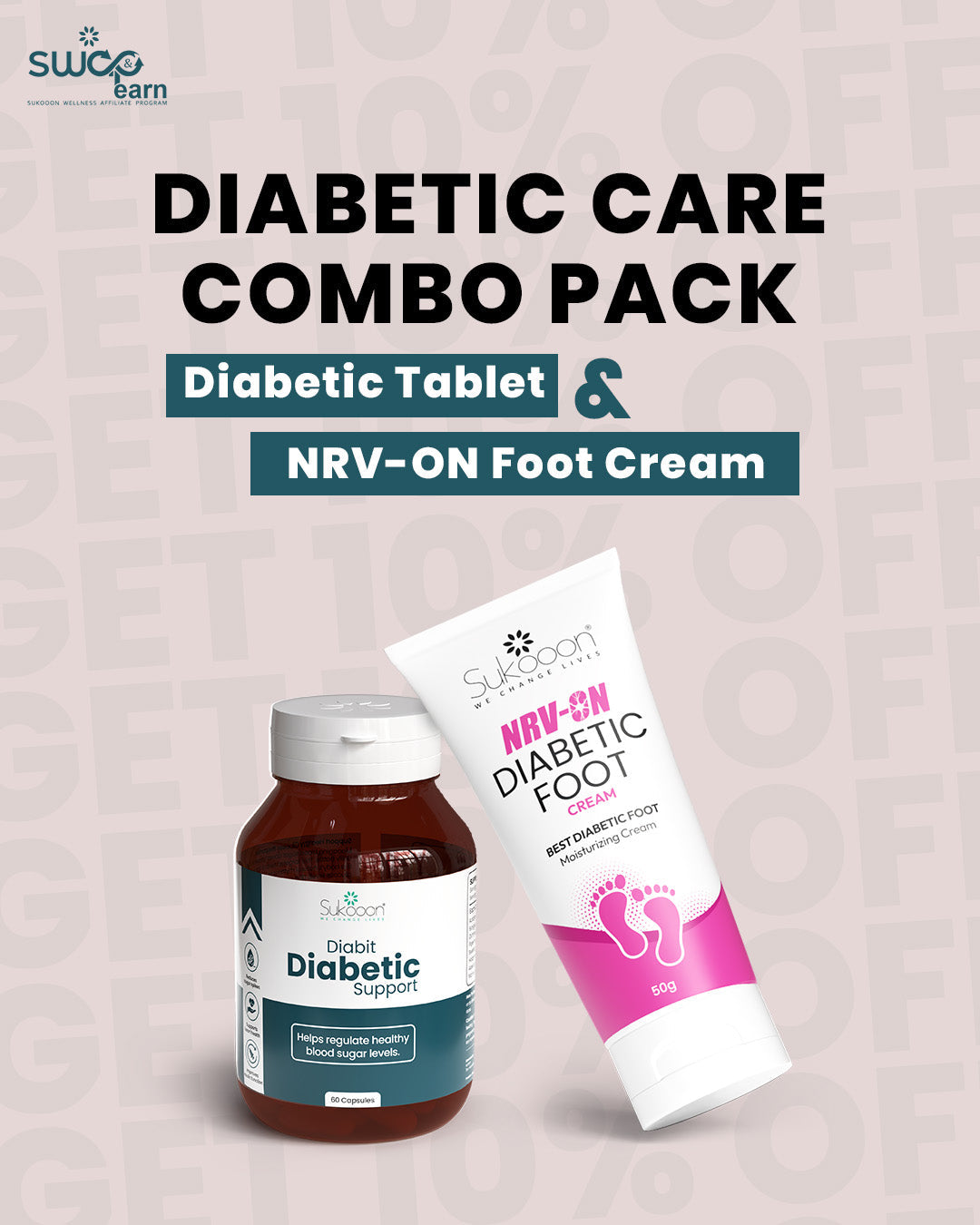 Sukooon Diabetes Care Combo – Diabit Tablets + NRV-ON Diabetic Foot Cream