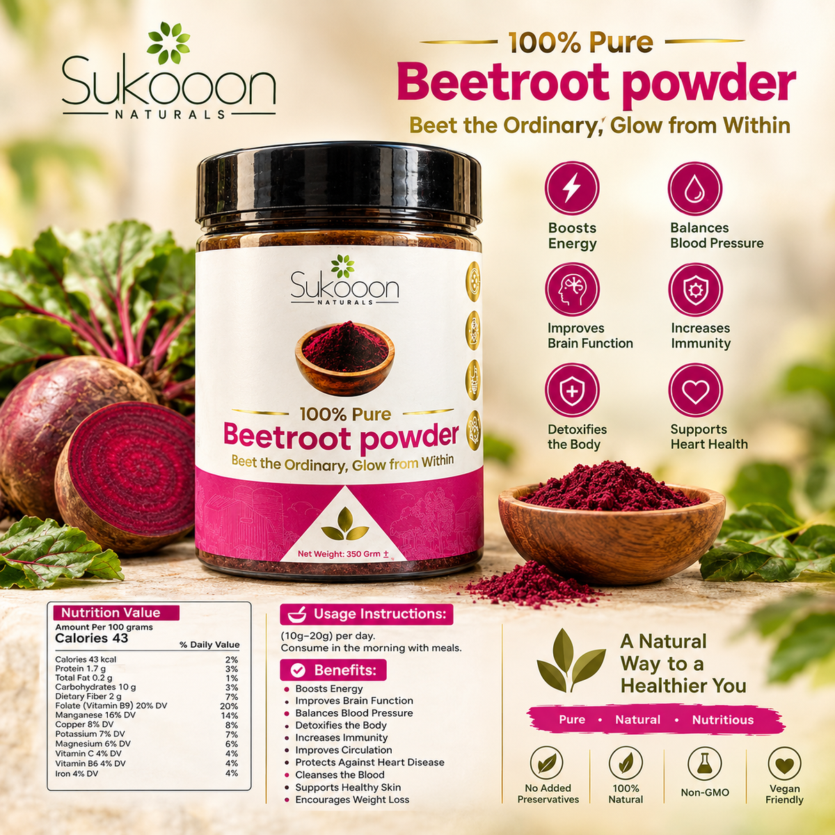 Sukooon Pure Beetroot Powder 350g